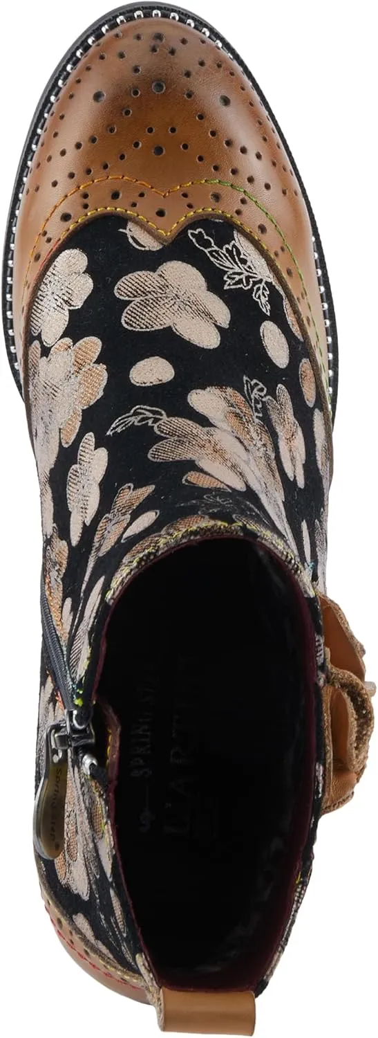 Spring Step L'Artiste Glynn Women's Floral Oxford Bootie - Pretty & Punk, Suede with Rainbow Stitching