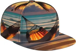 Sunset Beach Hammock Outdoor Sports Baseball Cap, Suitable for All Seasons Daily Outing Sports hat, Sports Unisex Adjustable Fashion Flat Brim hat Black