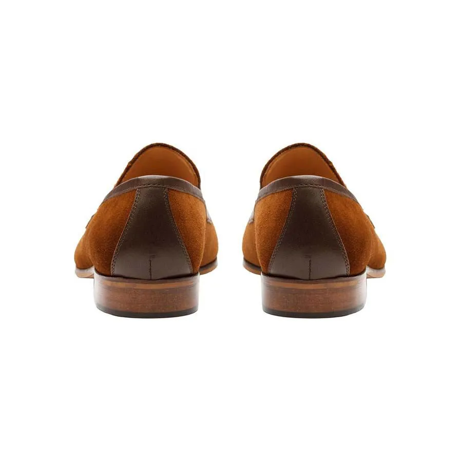Tan Suede with Brown Leather Buckle Loafer
