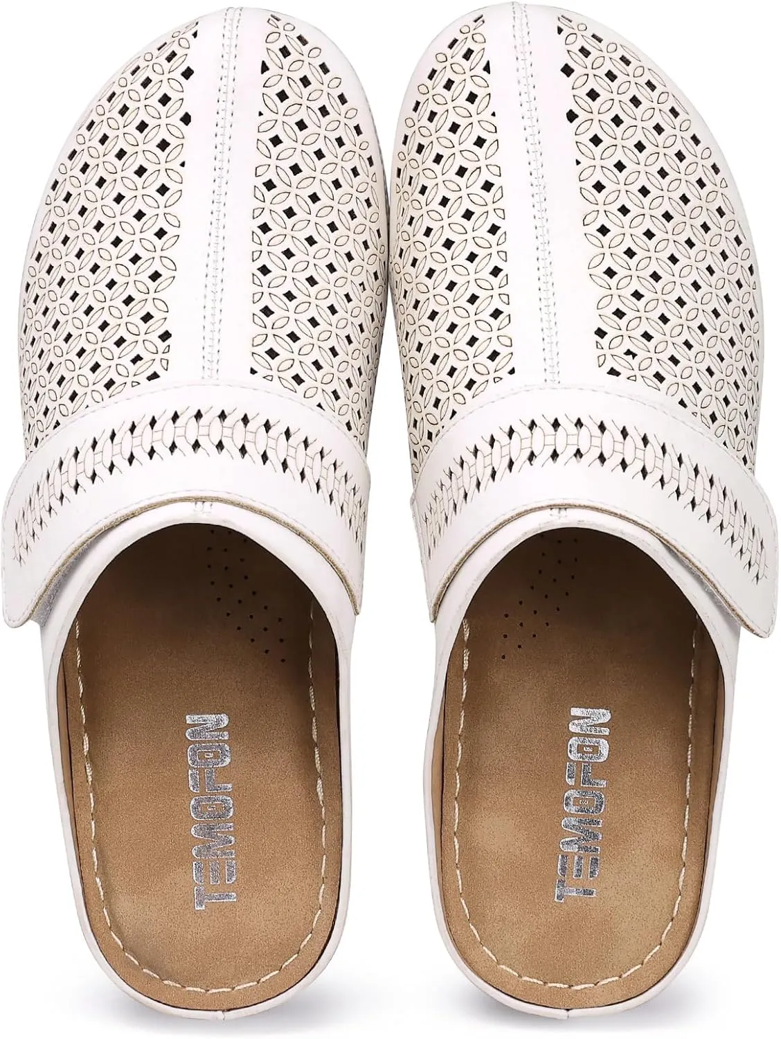 TEMOFON Clogs for Women Mules Shoes: Comfortable Arch Support Closed Toe Sandals Backless Low Wedge Slip on Shoes