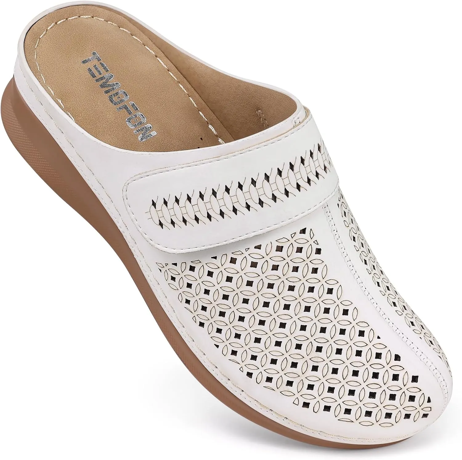 TEMOFON Clogs for Women Mules Shoes: Comfortable Arch Support Closed Toe Sandals Backless Low Wedge Slip on Shoes