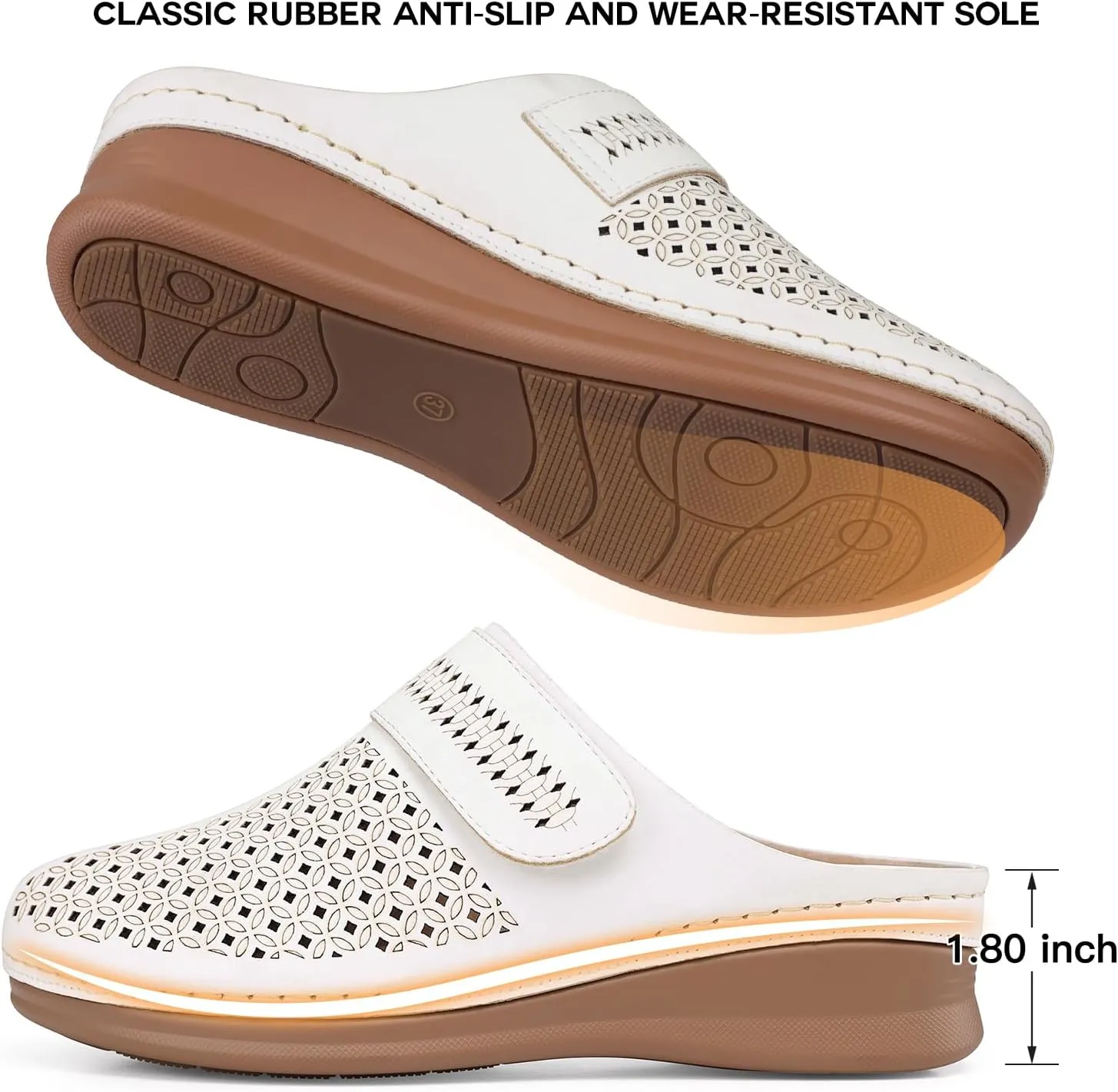 TEMOFON Clogs for Women Mules Shoes: Comfortable Arch Support Closed Toe Sandals Backless Low Wedge Slip on Shoes