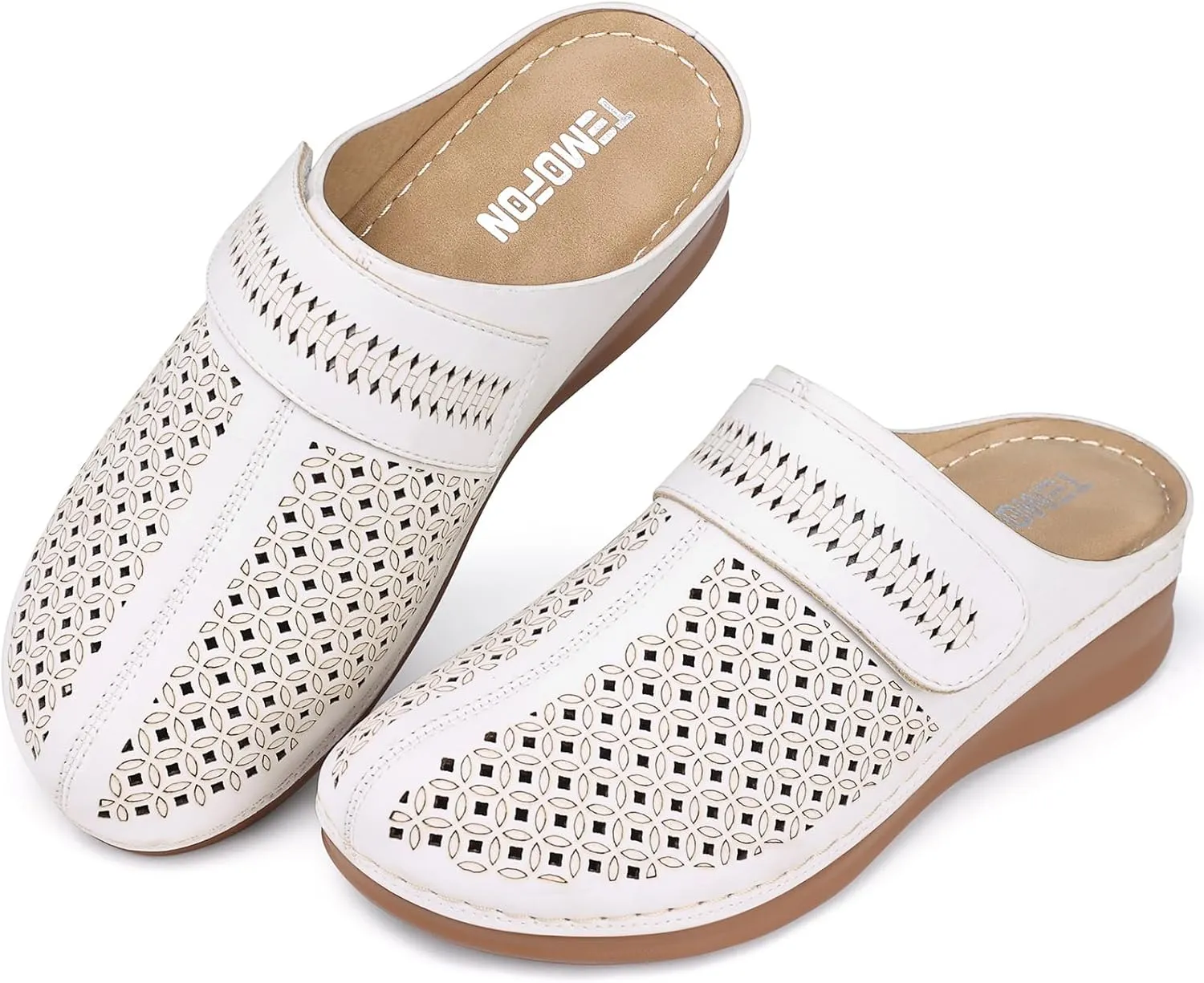 TEMOFON Clogs for Women Mules Shoes: Comfortable Arch Support Closed Toe Sandals Backless Low Wedge Slip on Shoes