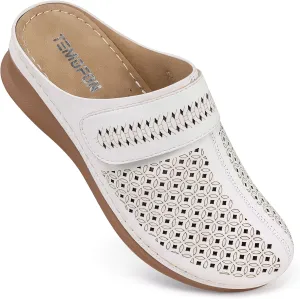 TEMOFON Clogs for Women Mules Shoes: Comfortable Arch Support Closed Toe Sandals Backless Low Wedge Slip on Shoes