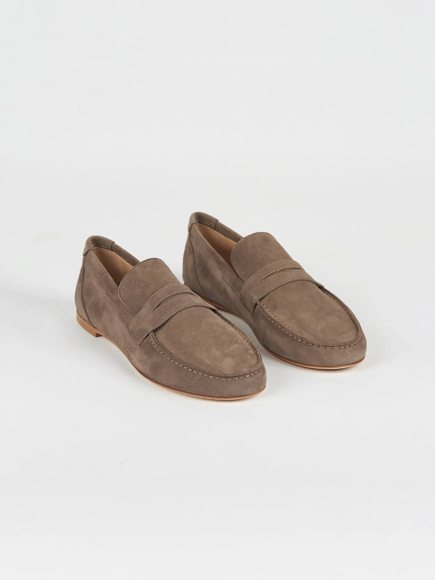 The Penny Loafer in Taupe Suede