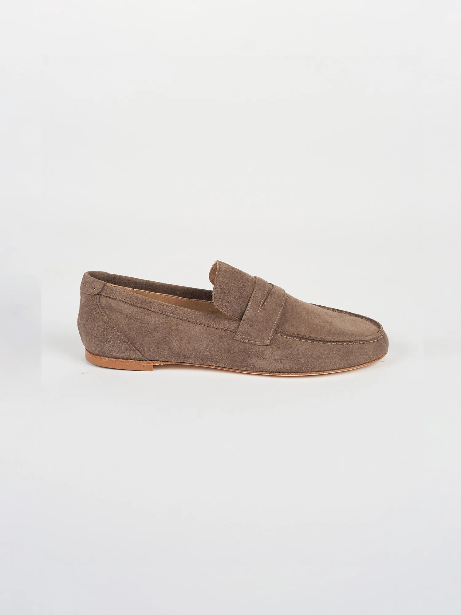 The Penny Loafer in Taupe Suede