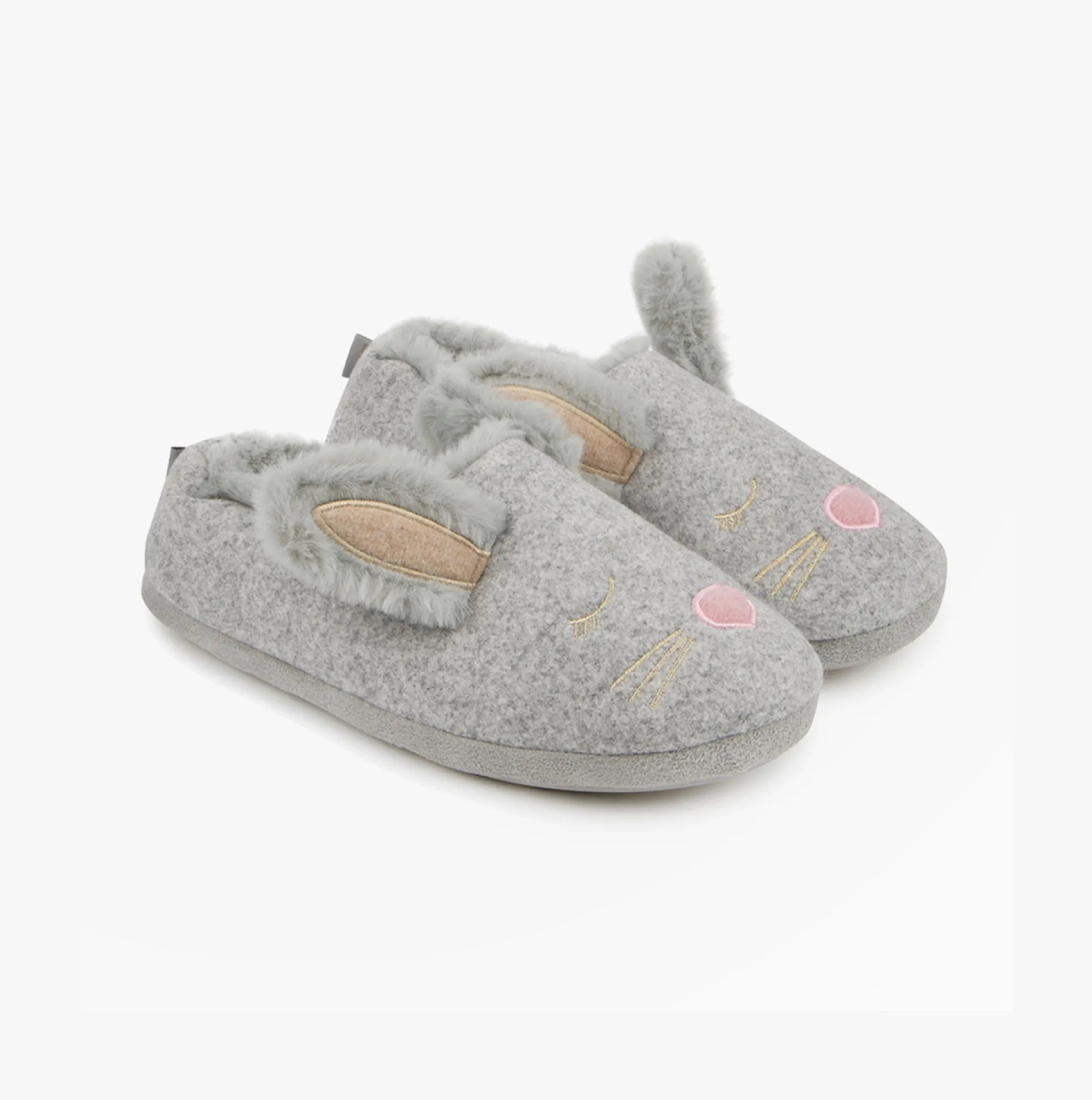 Totes Toasties NOVELTY BUNNY Mule Slippers Womens Grey