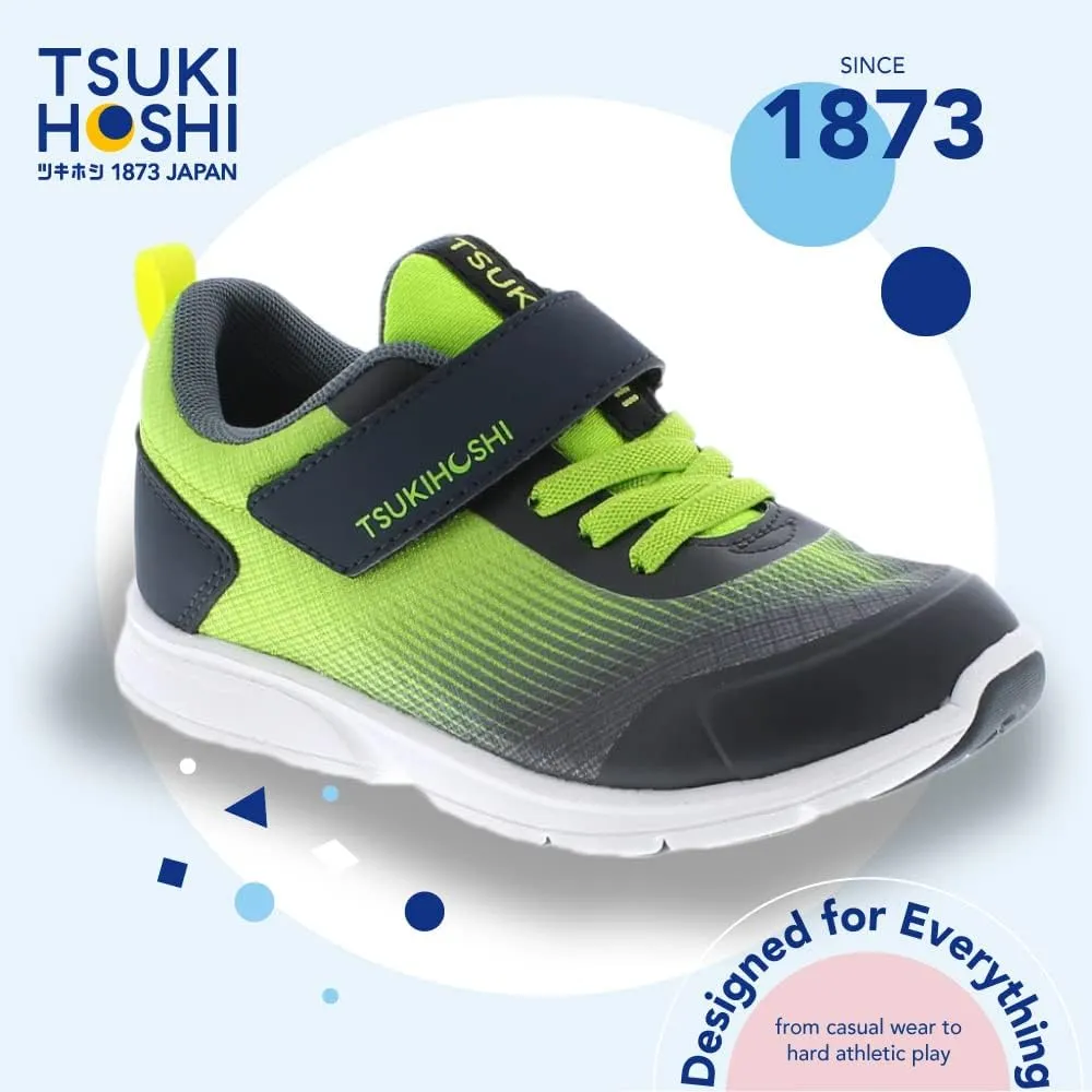 TSUKIHOSHI 3704 Turbo Strap-Closure Machine Washable Child Sneaker Shoe with Wide Toe Box and Slip-Resistant, Non-Marking Outsole - for Toddlers and Little Kids, Ages 1-8