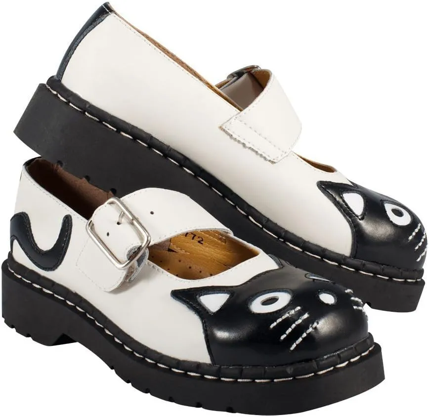 T.U.K. Kitty Cat Mary Janes Shoes for Women, Round Toe Ankle Strap Oxford Shoes