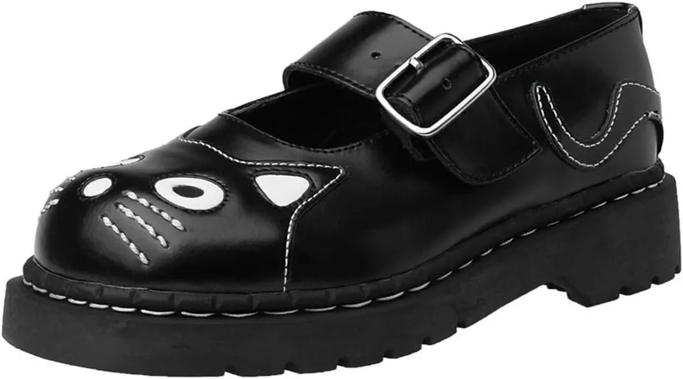 T.U.K. Kitty Cat Mary Janes Shoes for Women, Round Toe Ankle Strap Oxford Shoes