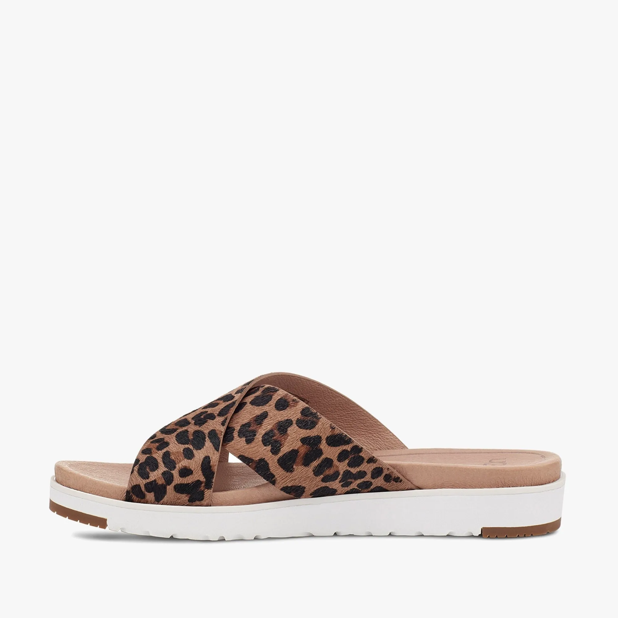 UGG KARI LEOPARD Womens Cow Hair Mule Sandals Tan