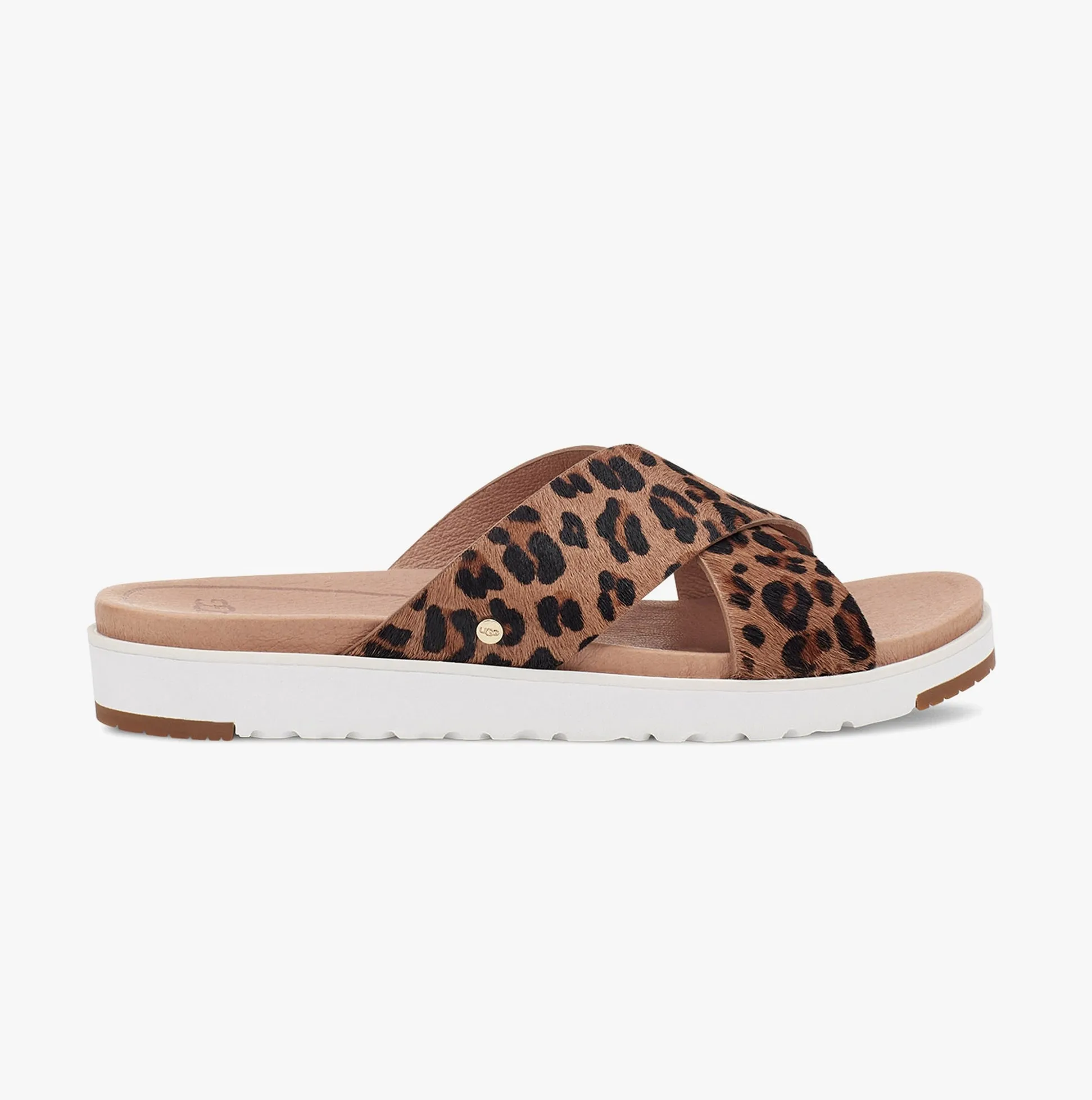 UGG KARI LEOPARD Womens Cow Hair Mule Sandals Tan