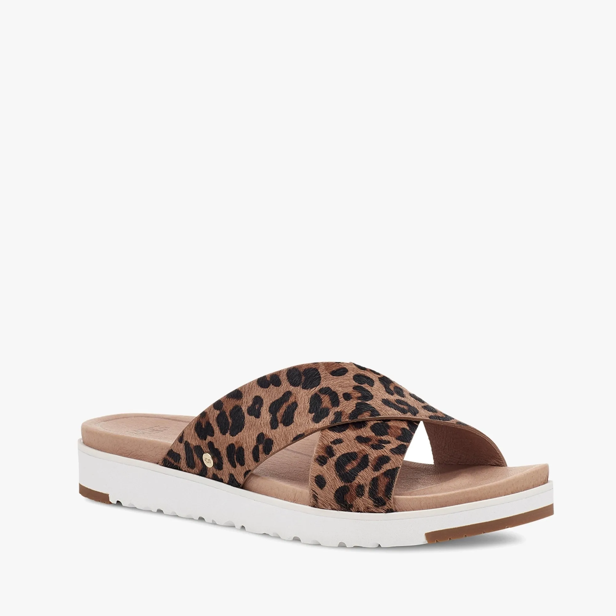 UGG KARI LEOPARD Womens Cow Hair Mule Sandals Tan
