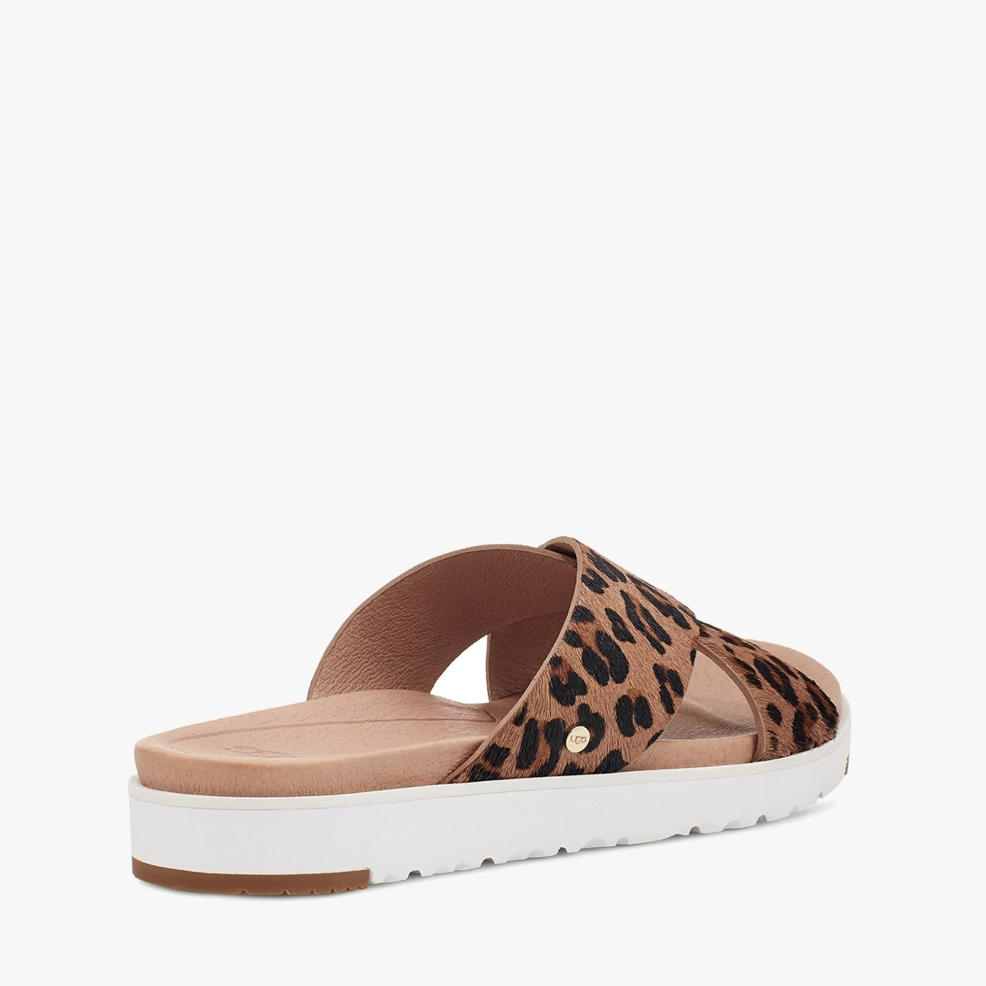UGG KARI LEOPARD Womens Cow Hair Mule Sandals Tan