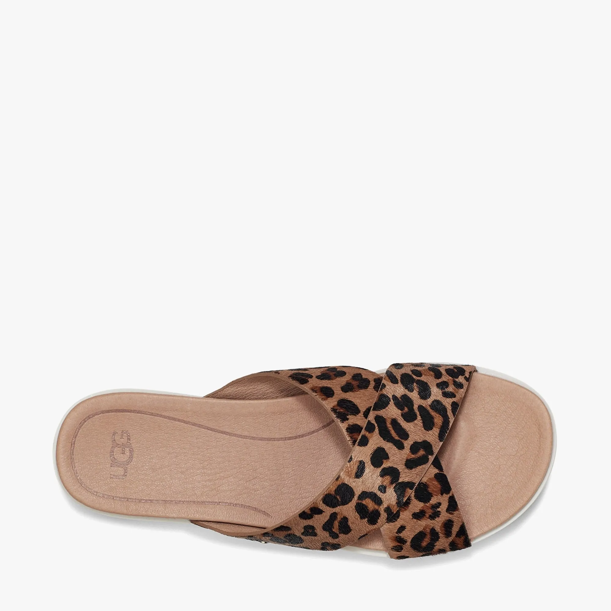 UGG KARI LEOPARD Womens Cow Hair Mule Sandals Tan
