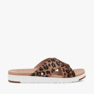 UGG KARI LEOPARD Womens Cow Hair Mule Sandals Tan