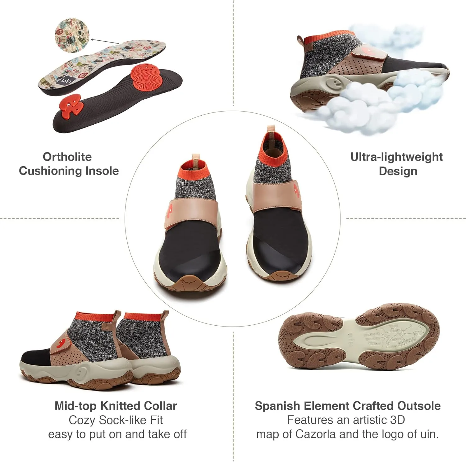 UIN Men's Walking Travel Shoes Slip On Outdoor Non-Slip Lightweight Comfort Hiking Sneaker Cazorla