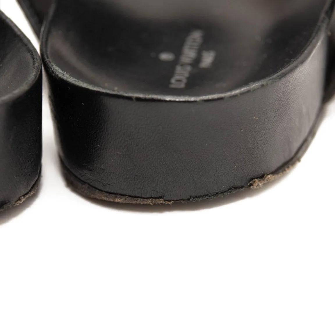 USED $1090 LOUIS VUITTON Monogram Bom Dia Mule Sandals 38 Black