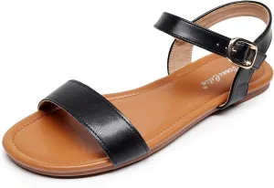 VenusCelia Women's Plain Strap Wide Flat Sandal