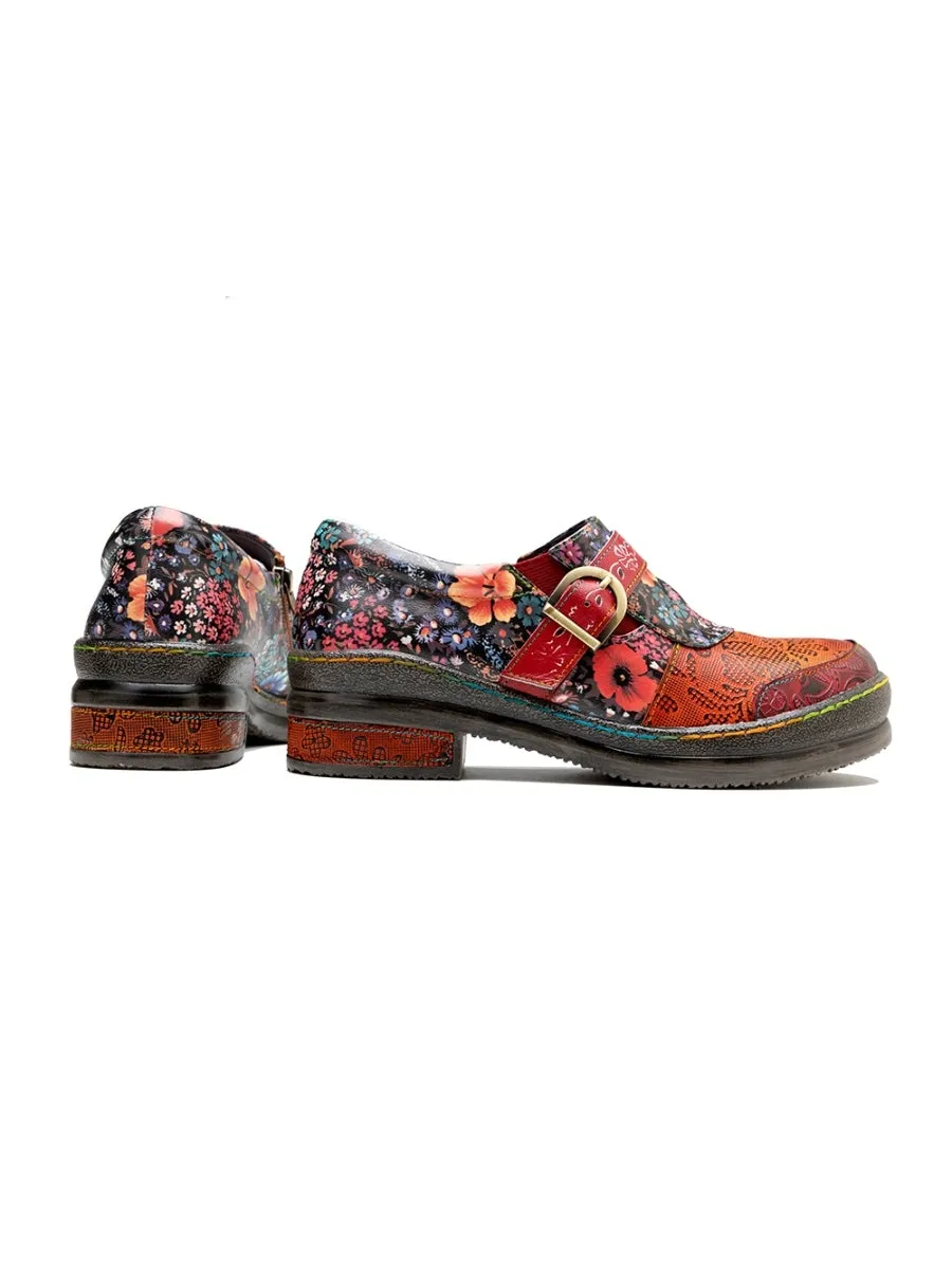 Vicconfy | Floral Printed Boho Genuine Leather Sneakers Oxford Shoes