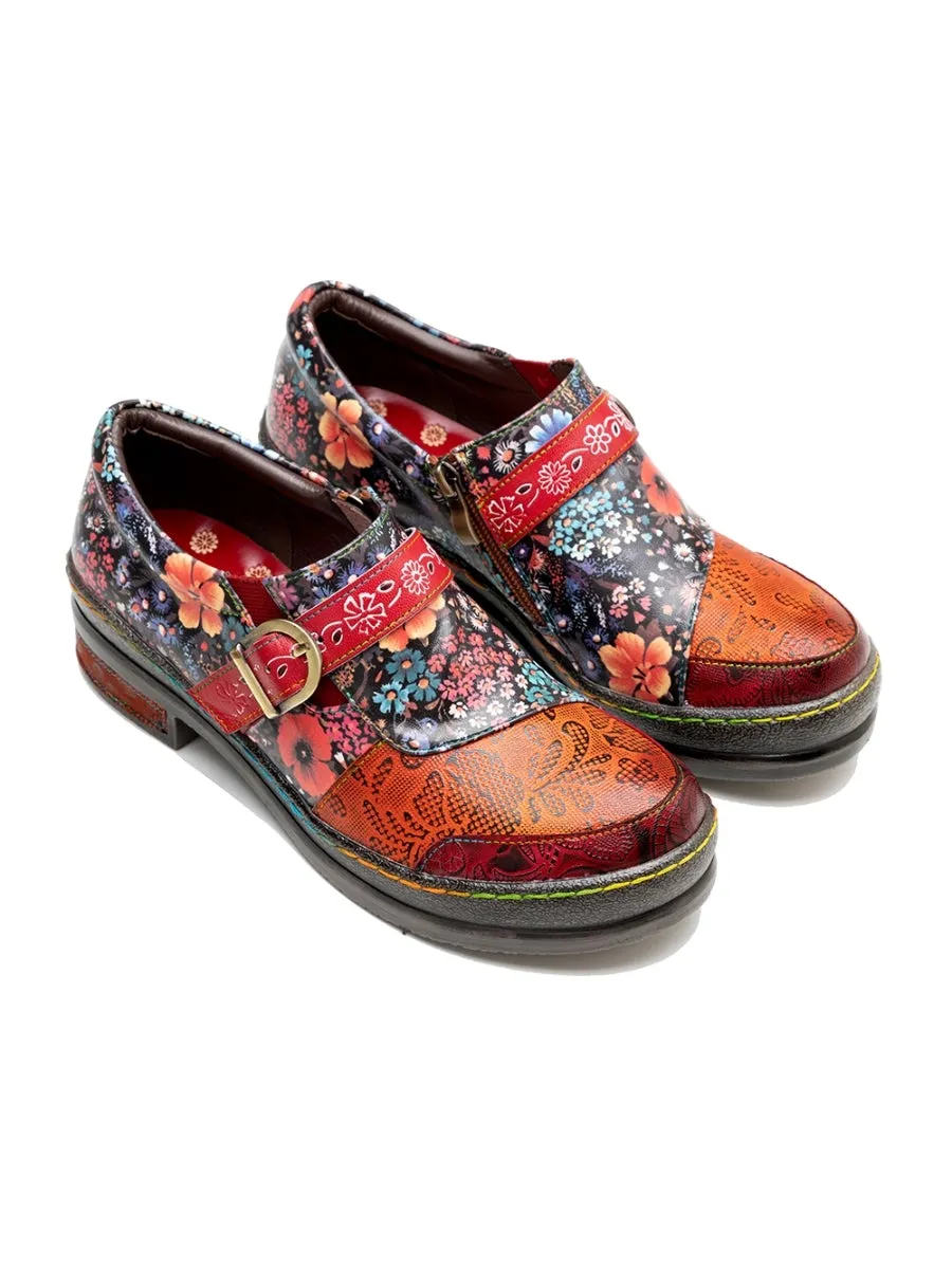 Vicconfy | Floral Printed Boho Genuine Leather Sneakers Oxford Shoes