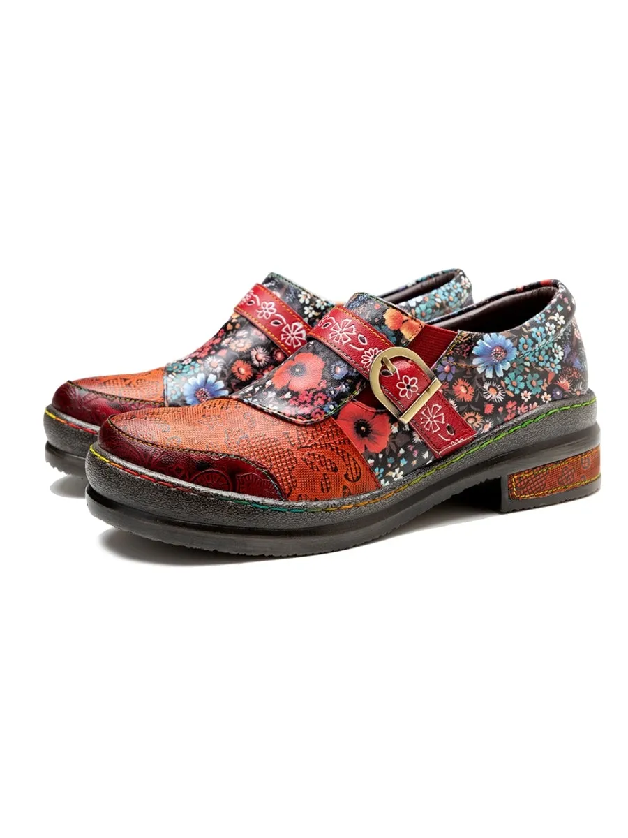 Vicconfy | Floral Printed Boho Genuine Leather Sneakers Oxford Shoes