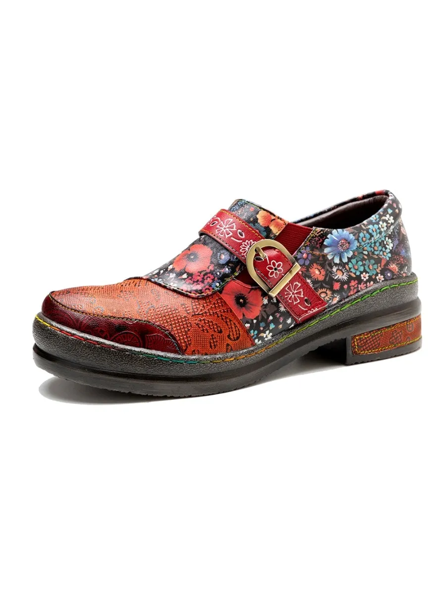 Vicconfy | Floral Printed Boho Genuine Leather Sneakers Oxford Shoes