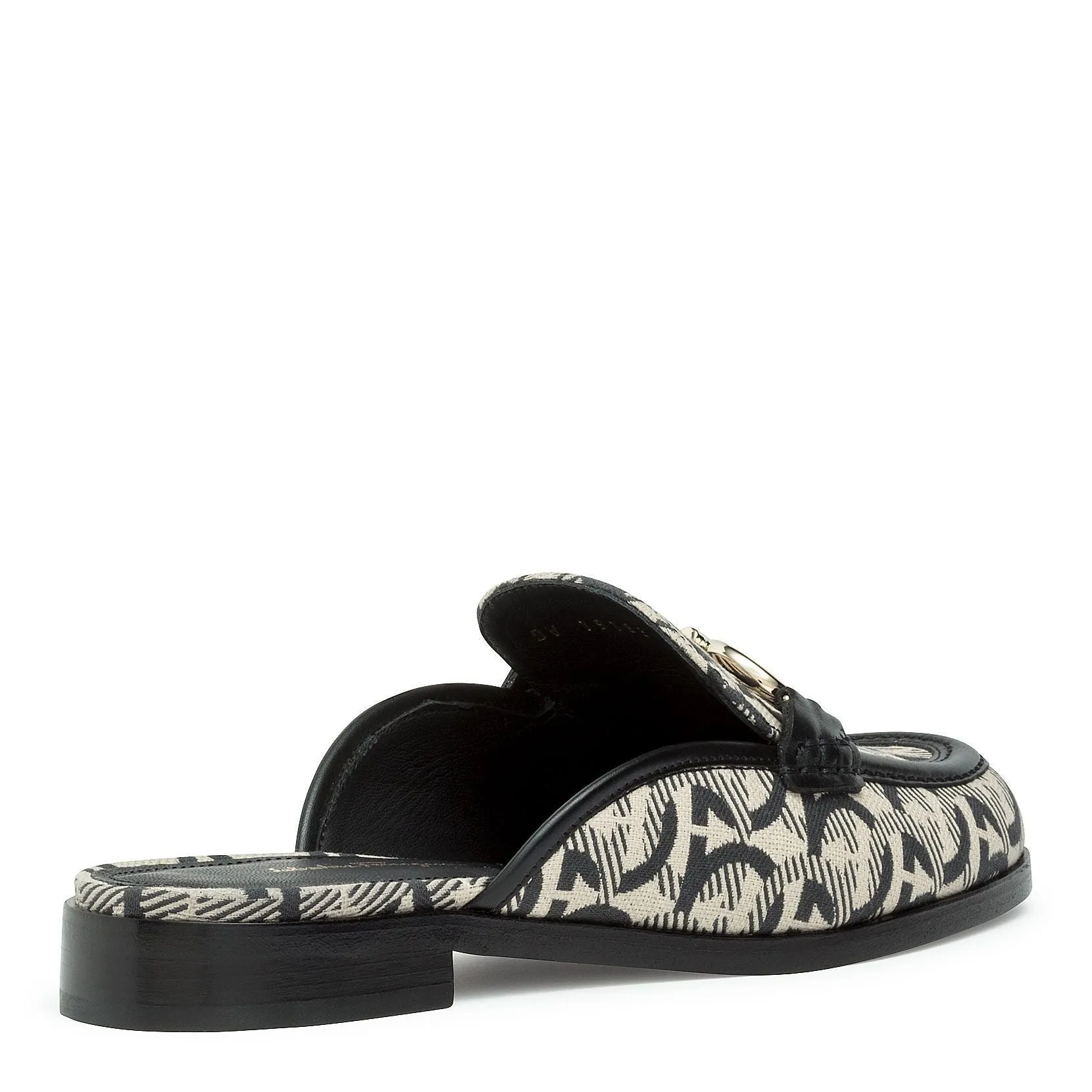 Viggio T black jaquard gancini mules