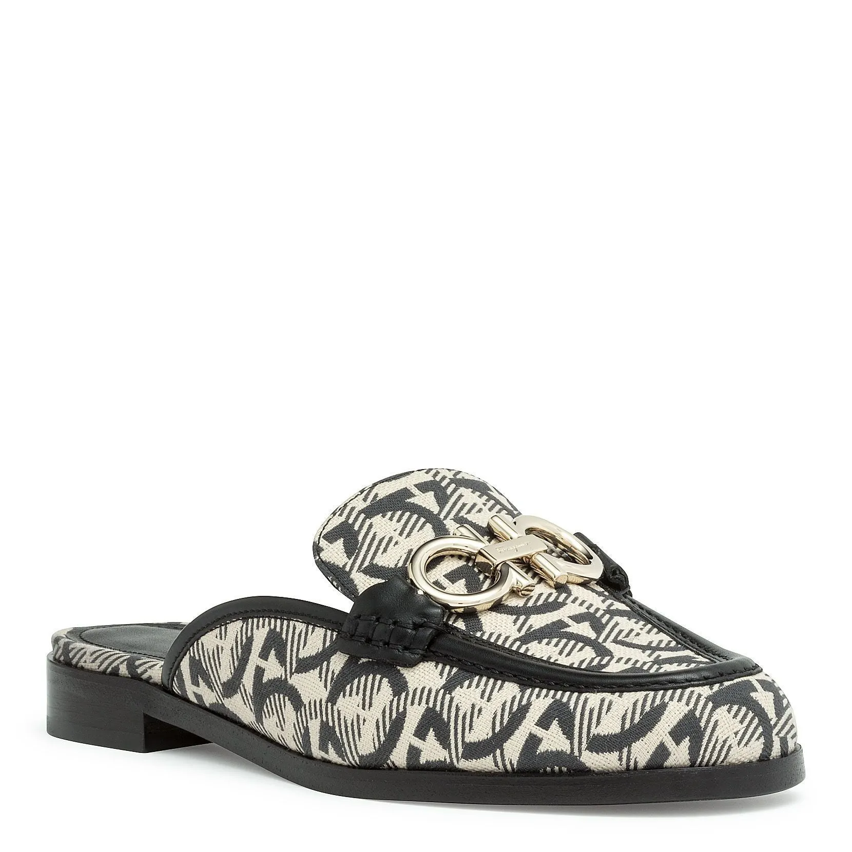 Viggio T black jaquard gancini mules