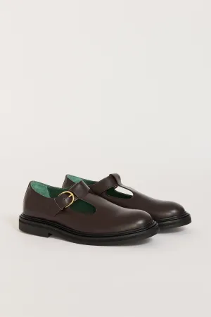 Vinnee T-Strap Derby Dark Brown Leather