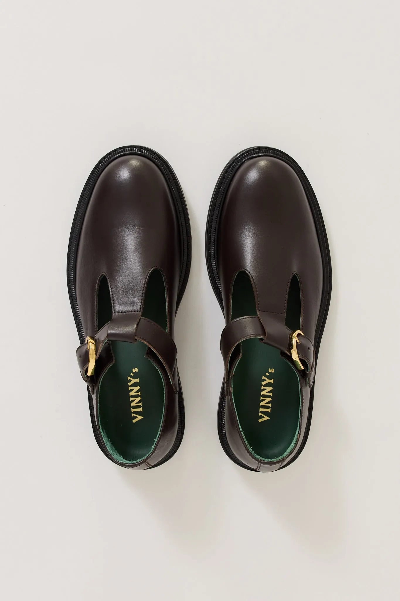 Vinnee T-Strap Derby Dark Brown Leather