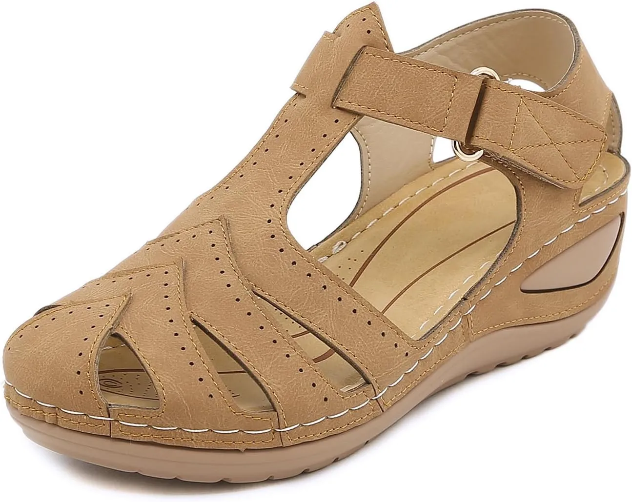 Wedge Sandals for Women Breathable Summer Closed Toe Sandals Dressy Casual Hollow Out Orthopedic Shoes with Arch Support Comfort Ankle Strap Slip On Platform Sandal