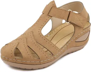 Wedge Sandals for Women Breathable Summer Closed Toe Sandals Dressy Casual Hollow Out Orthopedic Shoes with Arch Support Comfort Ankle Strap Slip On Platform Sandal