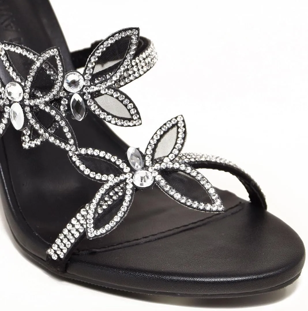 Wild Diva Women's Berlin-527 Diamante Butterfly Detail Wrap Around Rhinestone Strap Stiletto Heel Sandal