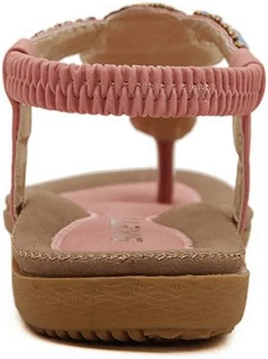 Women Bohemian Flat Bead Sandal Gladiator Shoes Rhinestone Thong Yoga Flip Flops