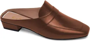 Women Luxury Leather Mules, Closed Square Toe Loafer, Med Chunky Heel Backless Mule Sandals, Lightweight Slip on Slingback Walking Shoes for Ladies, Elegant Dress Casual Slippers, Full Size 4-16 M US