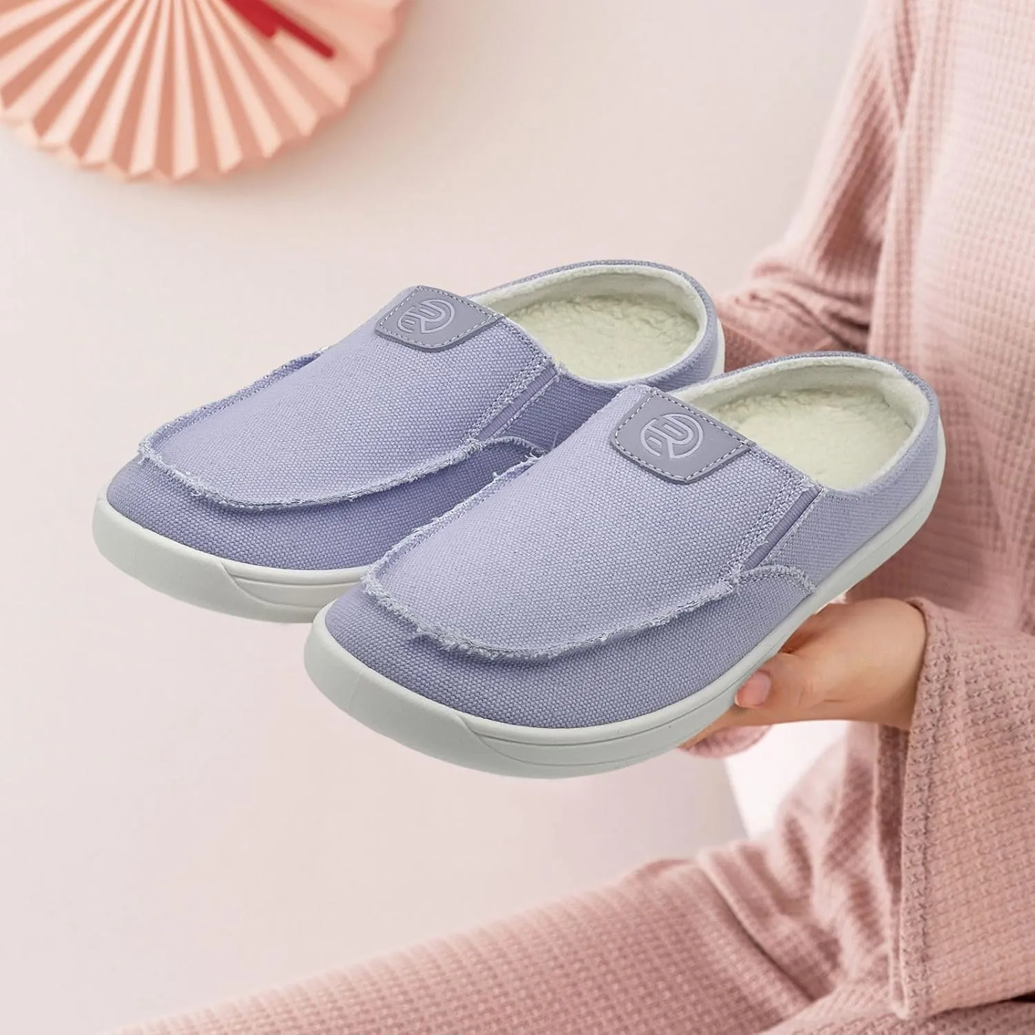 Women Mens Mules Sneakers Winter Warm with Fur Lined Slip-on Mules Slippers Indoor Outdoor Comfort Walking Canvas