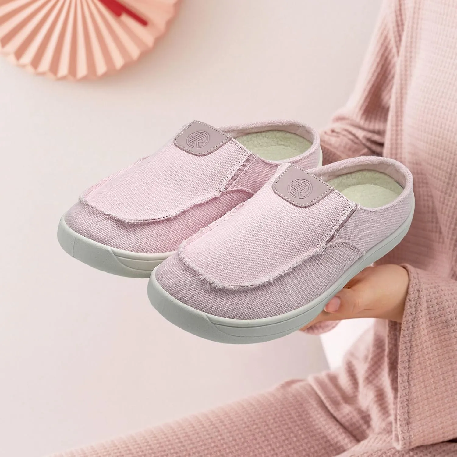 Women Mens Mules Sneakers Winter Warm with Fur Lined Slip-on Mules Slippers Indoor Outdoor Comfort Walking Canvas
