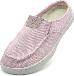 Women Mens Mules Sneakers Winter Warm with Fur Lined Slip-on Mules Slippers Indoor Outdoor Comfort Walking Canvas