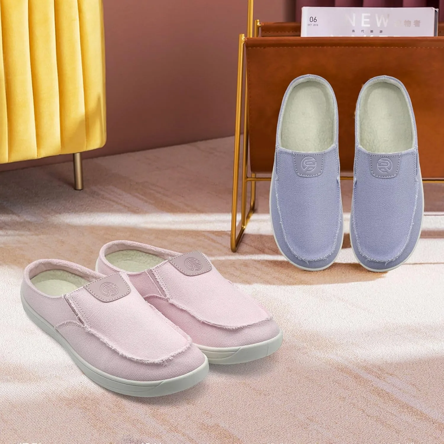 Women Mens Mules Sneakers Winter Warm with Fur Lined Slip-on Mules Slippers Indoor Outdoor Comfort Walking Canvas