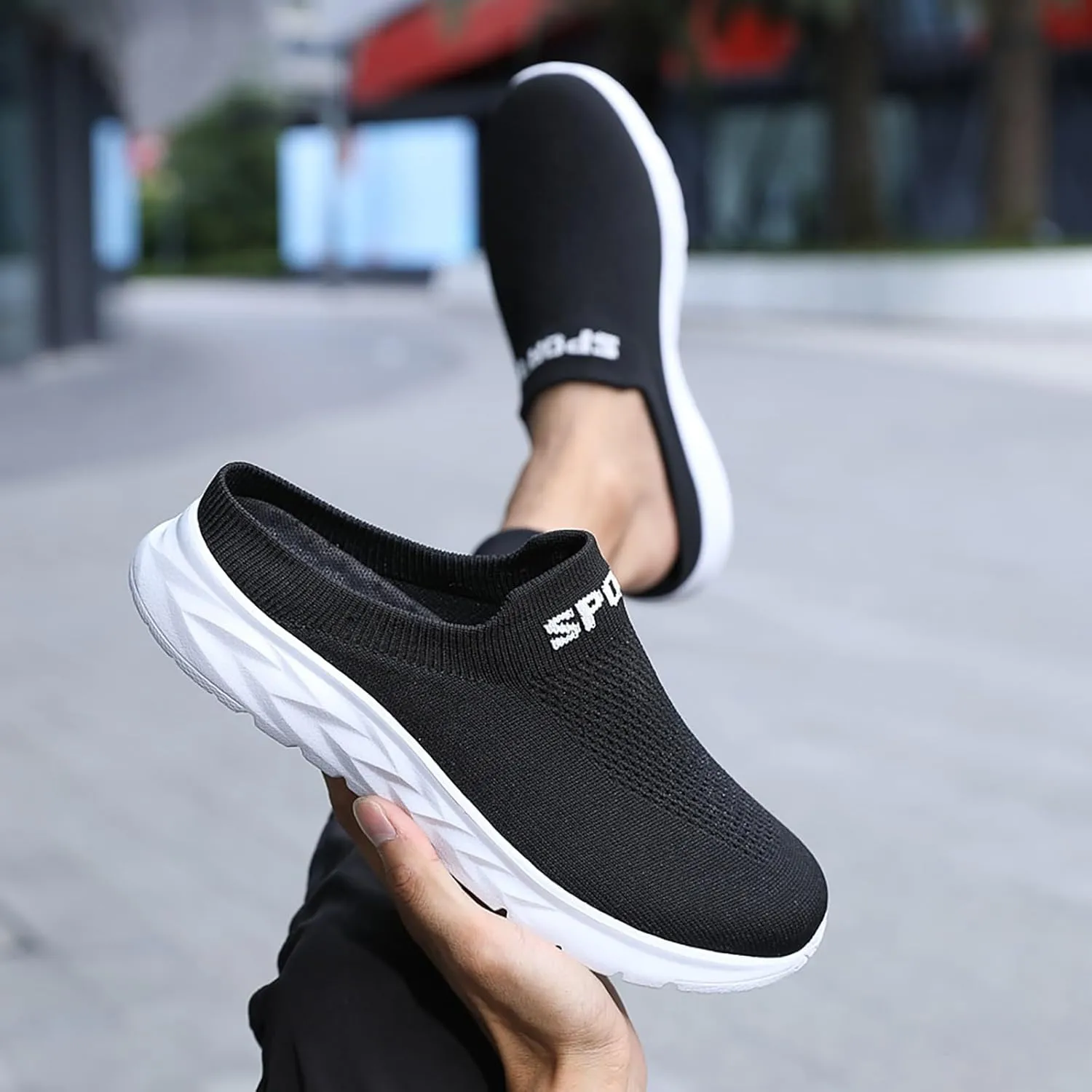 Women's Backless Slip on Mesh Sneakers Shoes Walking Shoes Women Slip On Black Casual Shoes White Platform Sneakers Steel Toe Tennis Shoe Loafers Casual Slip On