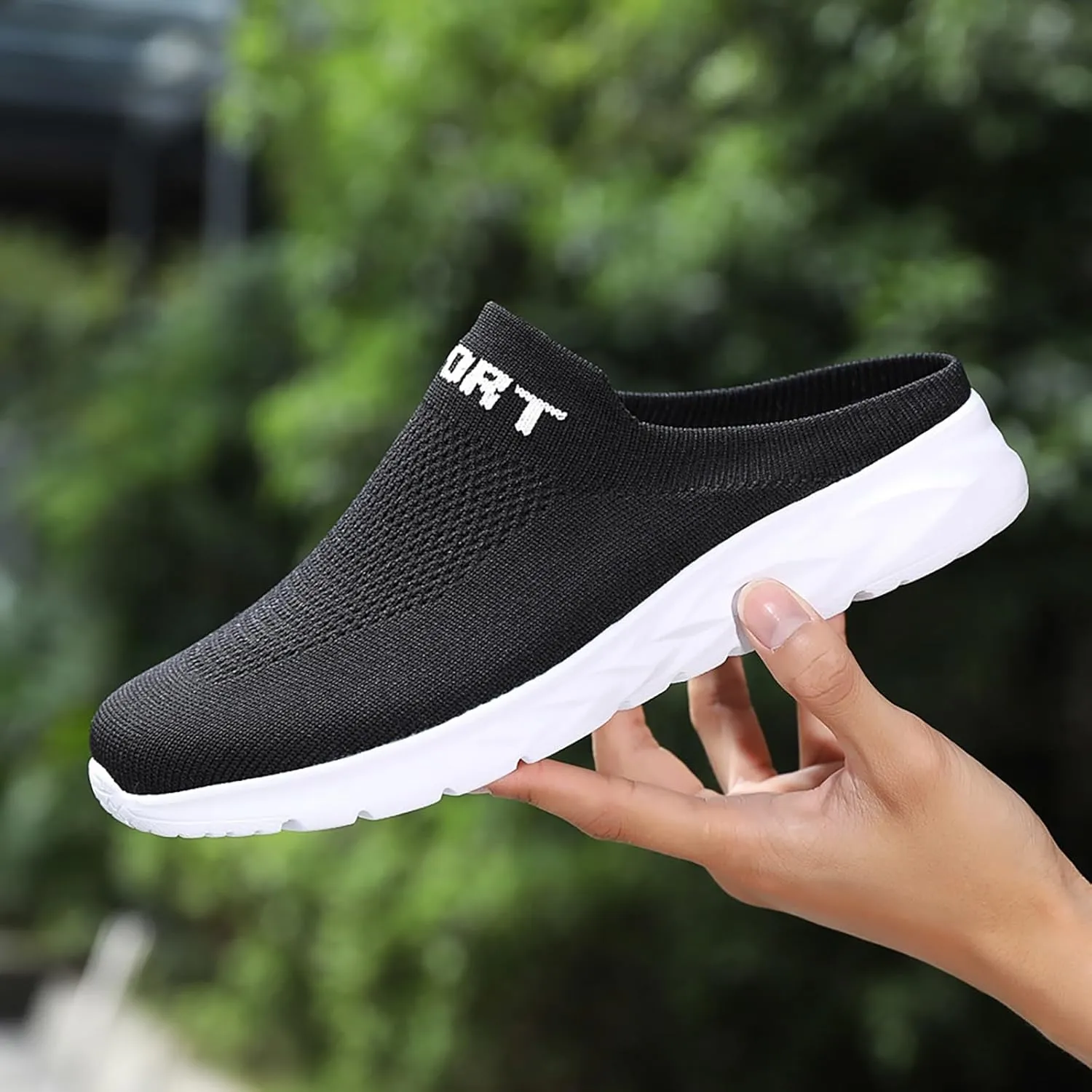 Women's Backless Slip on Mesh Sneakers Shoes Walking Shoes Women Slip On Black Casual Shoes White Platform Sneakers Steel Toe Tennis Shoe Loafers Casual Slip On