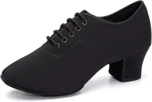 Women's Ballroom Dance Shoes Lace-up Closed Toe Suede Sole Professional Modern Salsa Latin Teaching Practice Performance Dance Shoes,Black,8