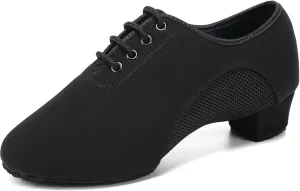 Women's Ballroom Dance Shoes with Mesh Closed Lace-up Toe Suede Sole Professional Modern Salsa Latin Teaching Practice Performance Dance Shoes,9 Black