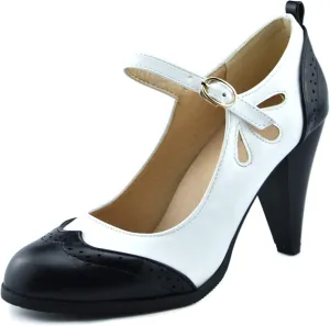 Womens Brown Retro Mary Jane Oxford High Heels Pumps Shoes for Women Teardrop Cutout Round Toe Pierced Strappy Oxfords Mary Janes High-Heel Pump Shoe