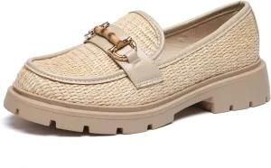 Women's Chunky Platform Loafers with Chain or Buckle Patent Leather Black Penny Loafers Fashion Office Shoes School Dress Shoes Comfort Slip-on