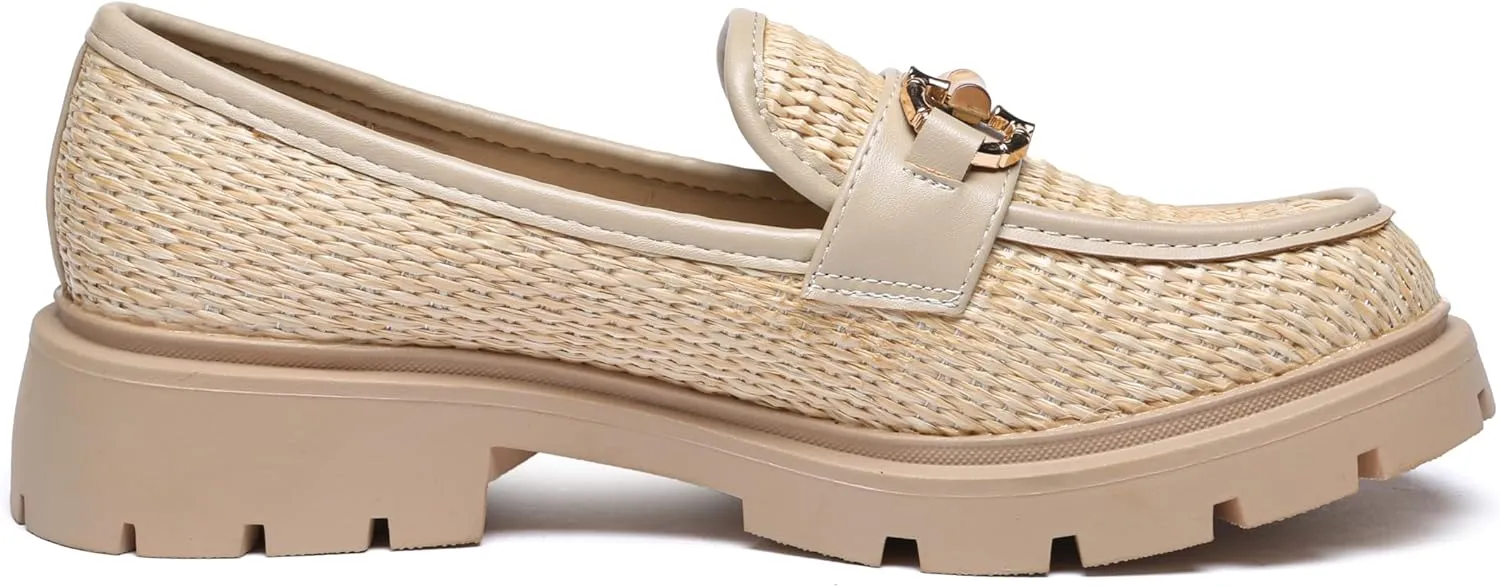 Women's Chunky Platform Loafers with Chain or Buckle Patent Leather Black Penny Loafers Fashion Office Shoes School Dress Shoes Comfort Slip-on