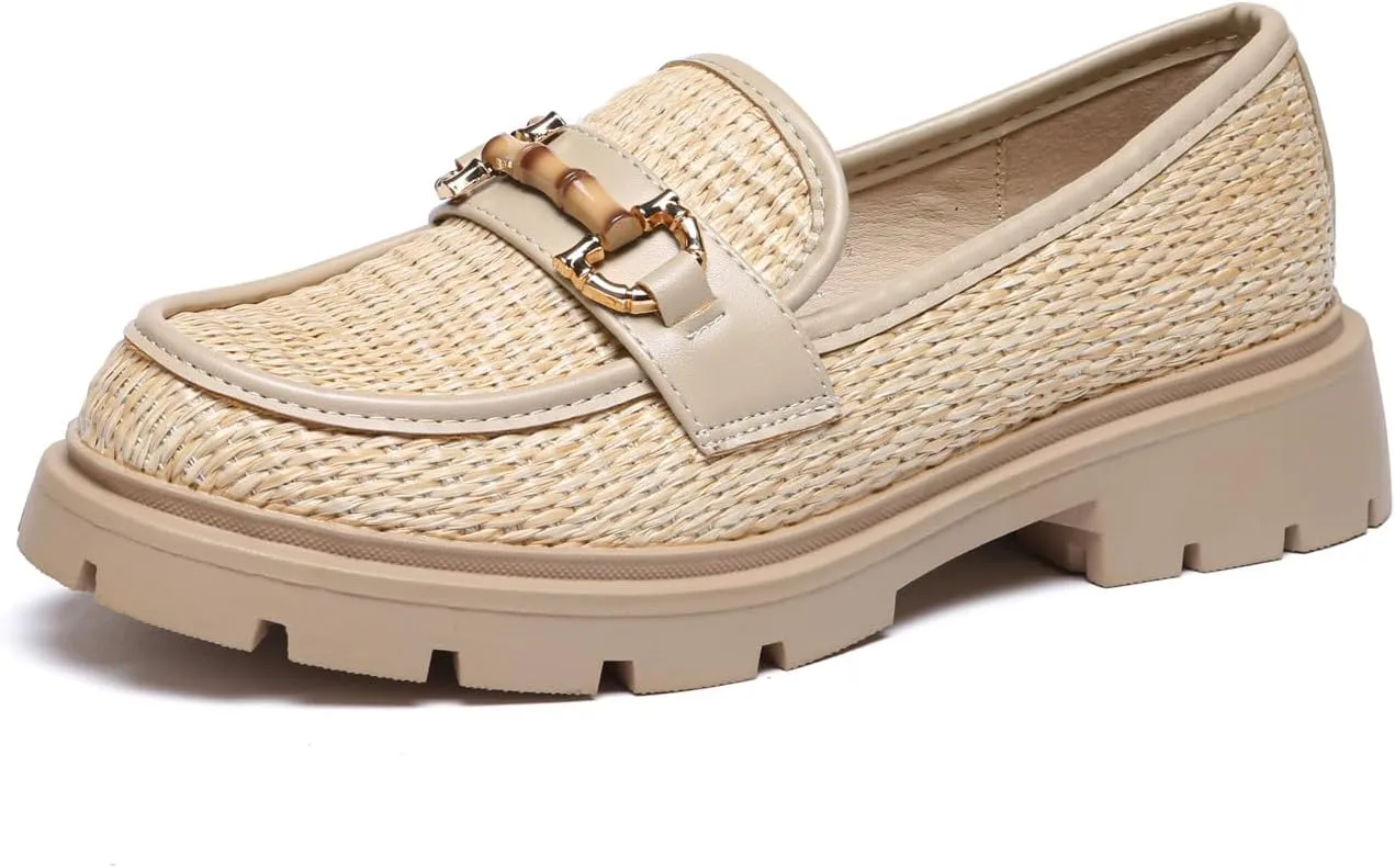 Women's Chunky Platform Loafers with Chain or Buckle Patent Leather Black Penny Loafers Fashion Office Shoes School Dress Shoes Comfort Slip-on