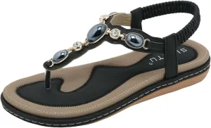 Women's Elastic Strap Bohemian Sandals Open Toes One Band Ankle Strap Flats Fashion Flat Sandals for Women