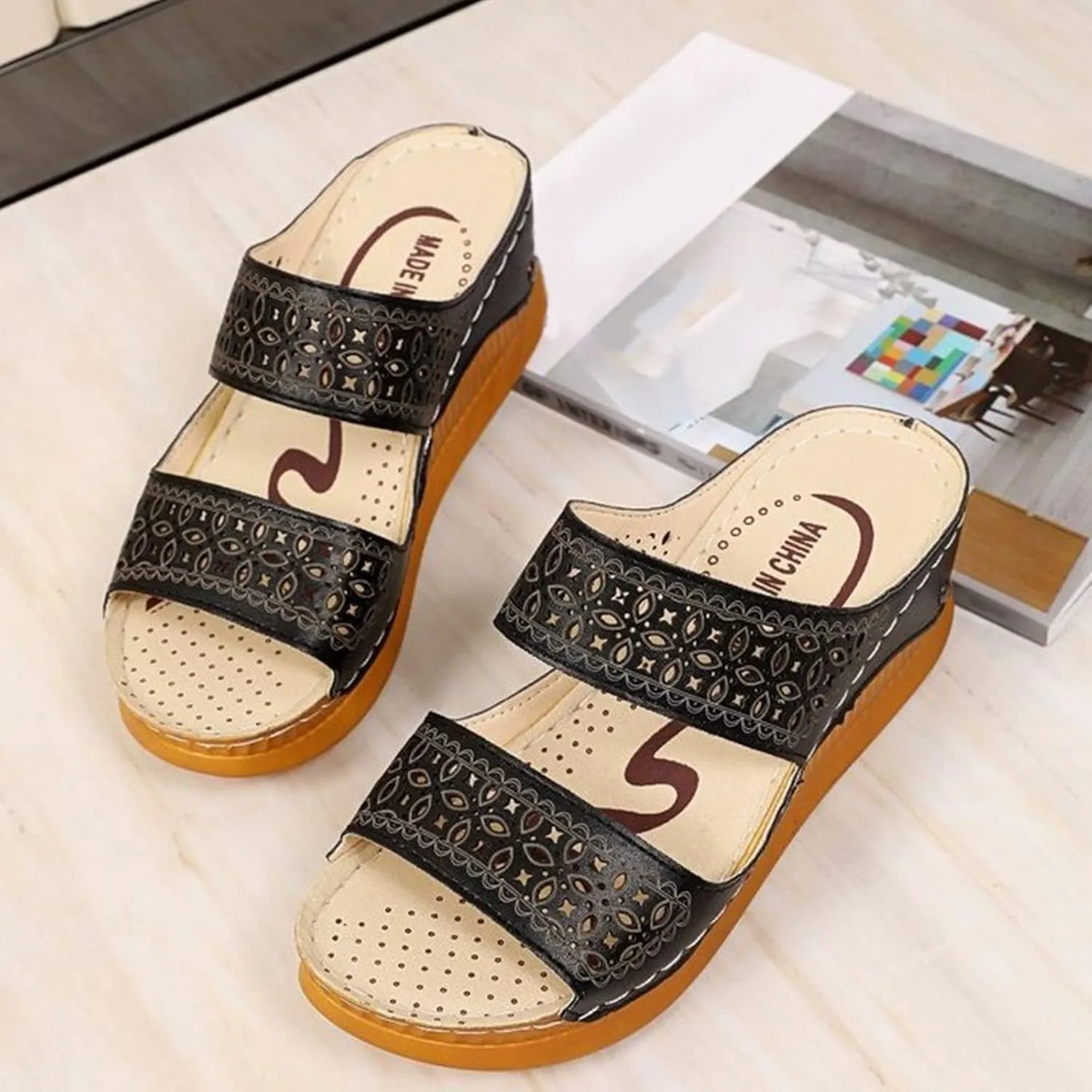 Women's Fashion Slide Sandal And Sandals Fashion Roman Toe Slippers Summer With Hollow Slope Ladies Spring Women's